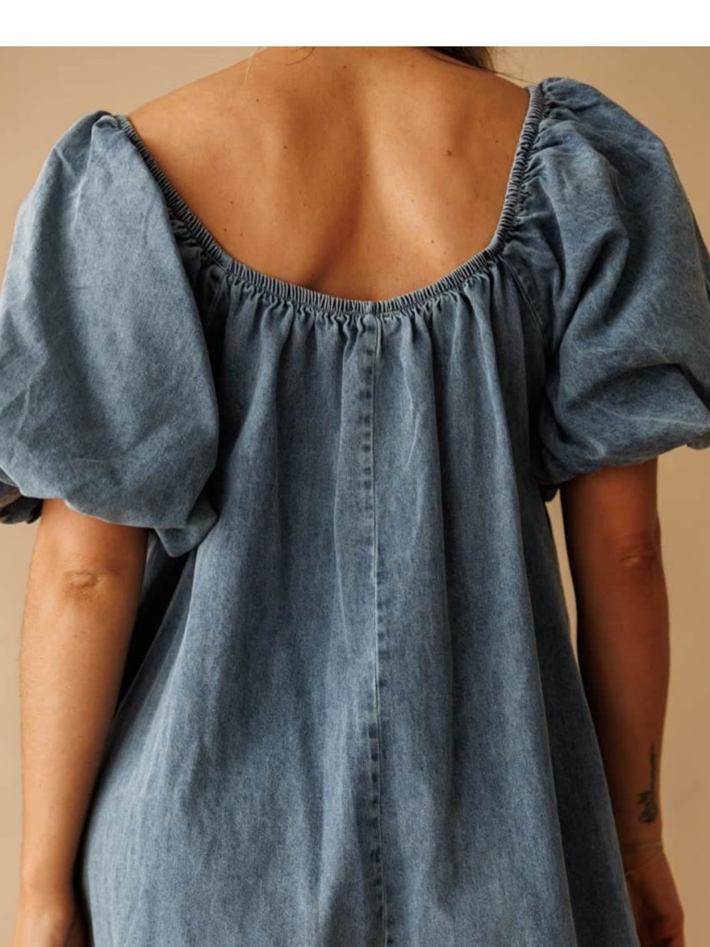 Mapale rare Off-Shoulder Denim chambray Puff Sleeve Blouse - Light Blue S 🥰